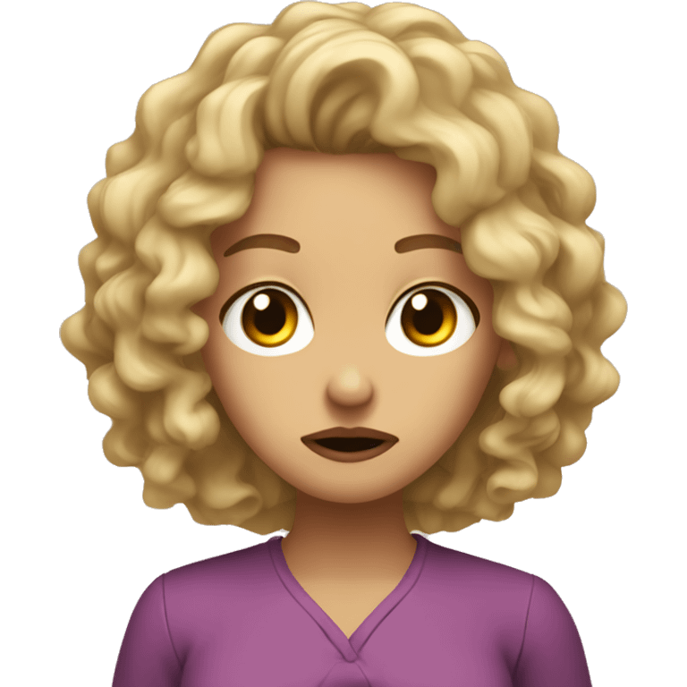 Dirty blonde girl with curly hair making disgusted face  emoji