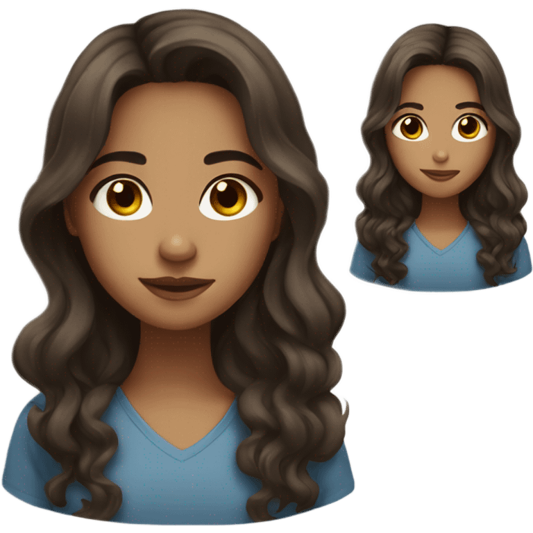 girl with light tan skin and long dark brown wavy hair and brown eyes emoji