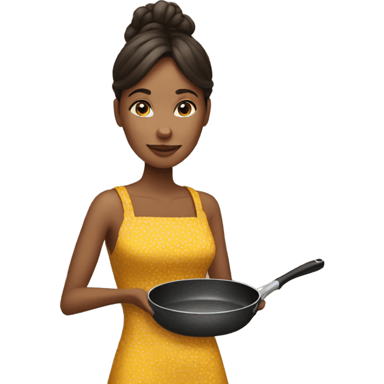 Woman in loepard dress with a frying pan emoji