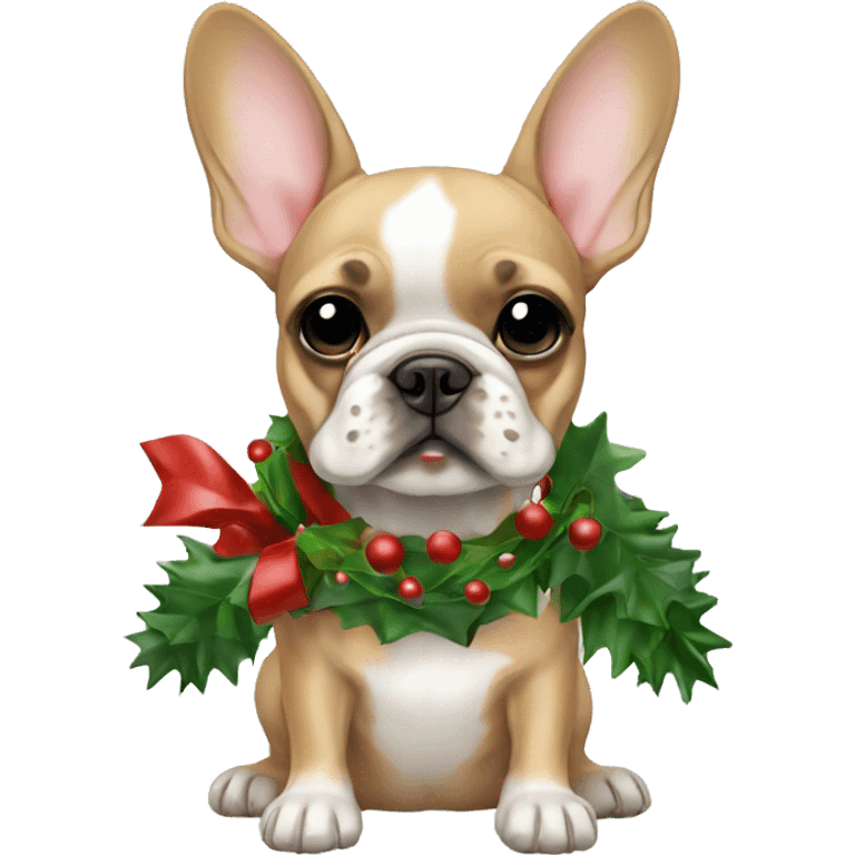 Fawn frenchie with Christmas decor emoji