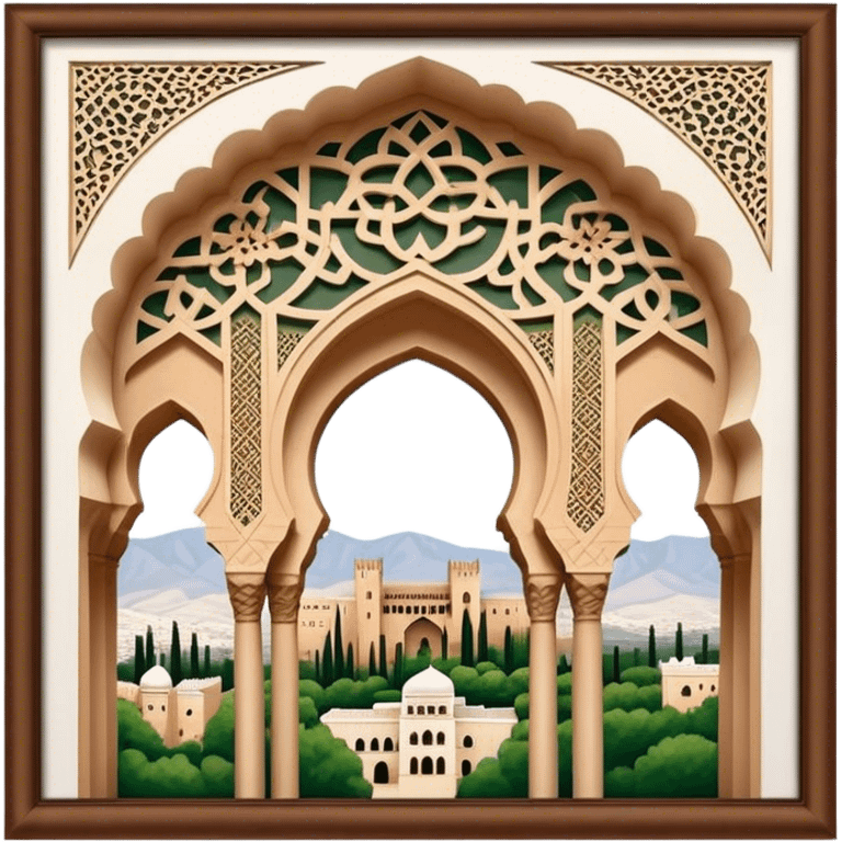 Realistic Alhambra de Granada Landmark Emoji, showcasing the Moorish palace’s intricate arches, geometric patterns, and historic fortress walls. emoji