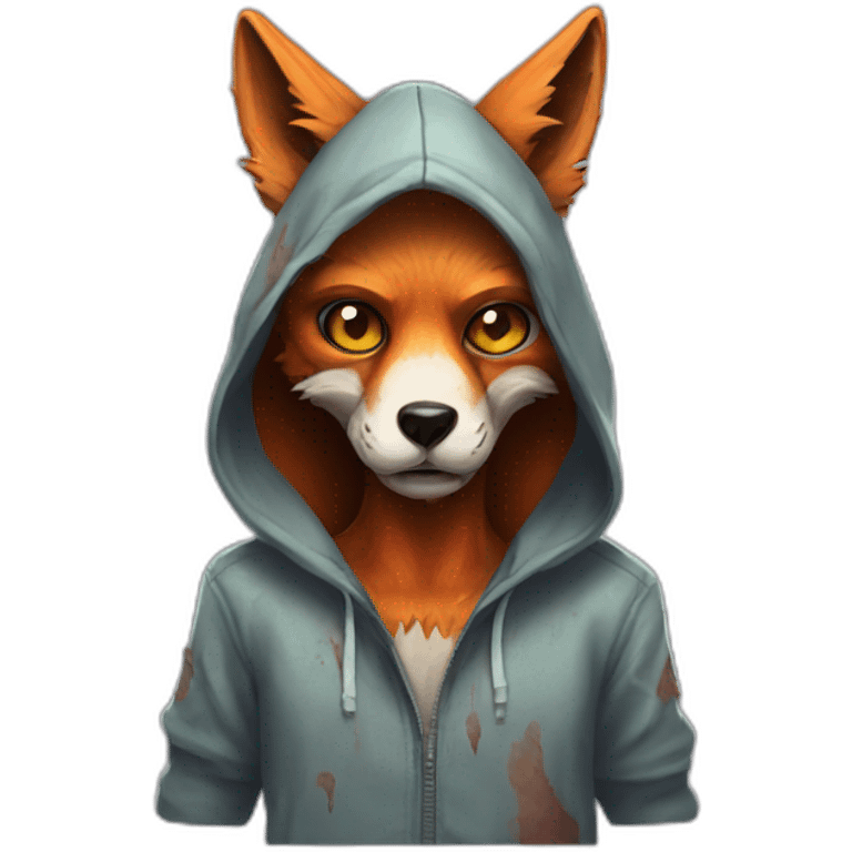 Zombie fox wearing a hoodie emoji