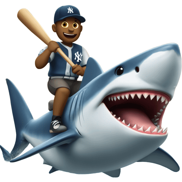 New York Yankee riding a great white shark  emoji