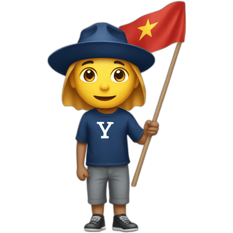 Guy in Yale university hat holding Vietnam flag emoji