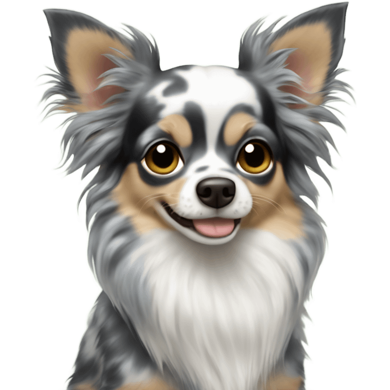 Blue merle chihuahua long hair drinking Starbucks  emoji