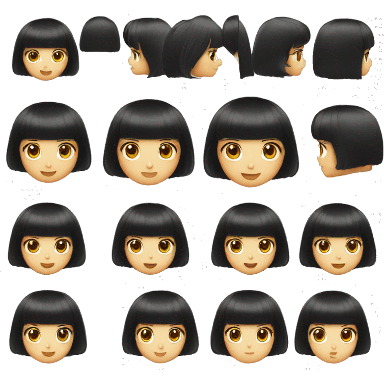 young girl, black bob haircut with bangs, fair skin emoji