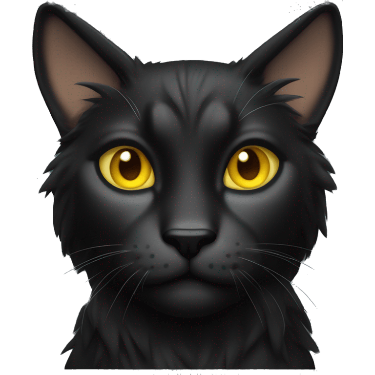 Pointed black ear tufts like lynx sleek solid black furred cat full body yellow eyes  emoji