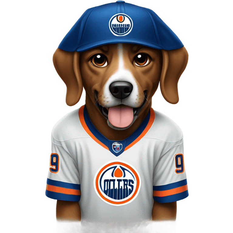 Dog wearing oilers jersey emoji