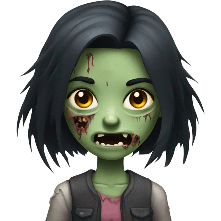 girl zombie with black long hair with teeth and serious face  emoji