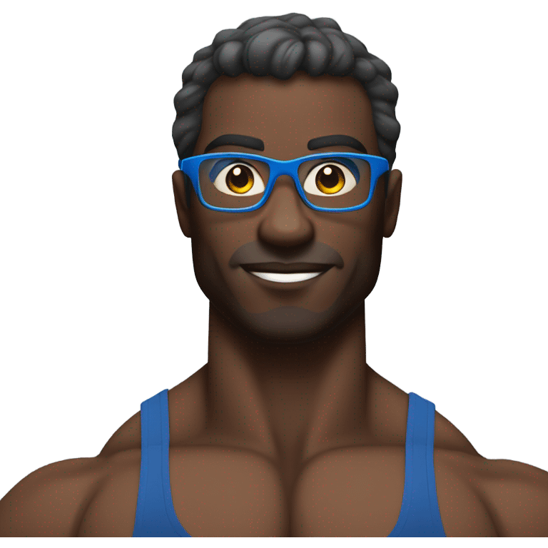 dark skinned male bodybuilder with blue glasses emoji