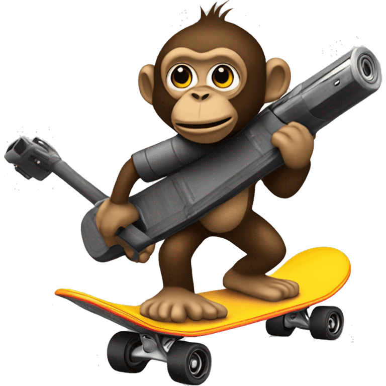 Create a Munky holding a gun riding a skateboard  emoji