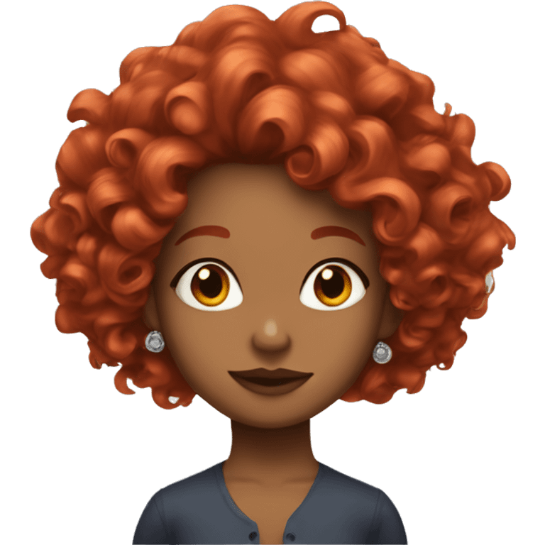 Red haired girl with voluminous curls and earrings emoji