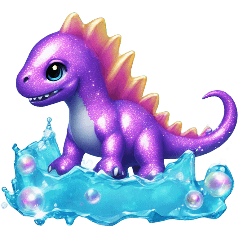 Lisa frank glitter pretty water dinosaur with fins and pearls emoji