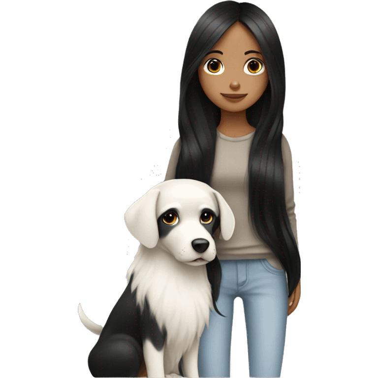 girl with long black hair with a white dog emoji