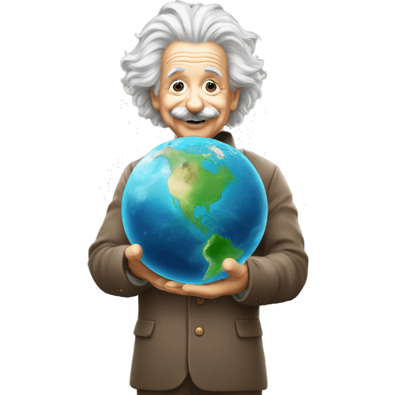 happy albert einstein holding earth in his hand emoji