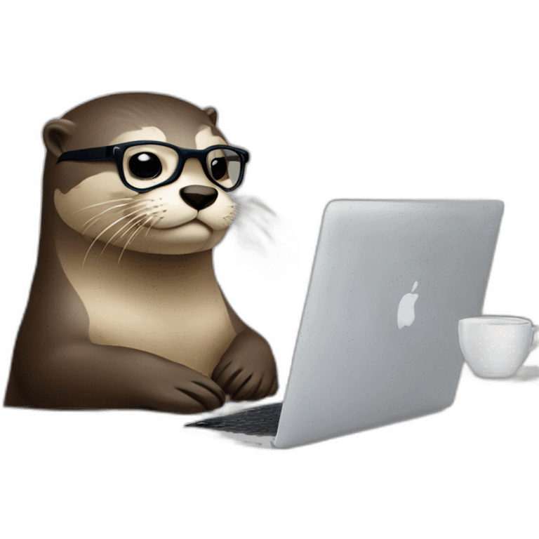 otter with glasses taping on a macbook against a pillow emoji