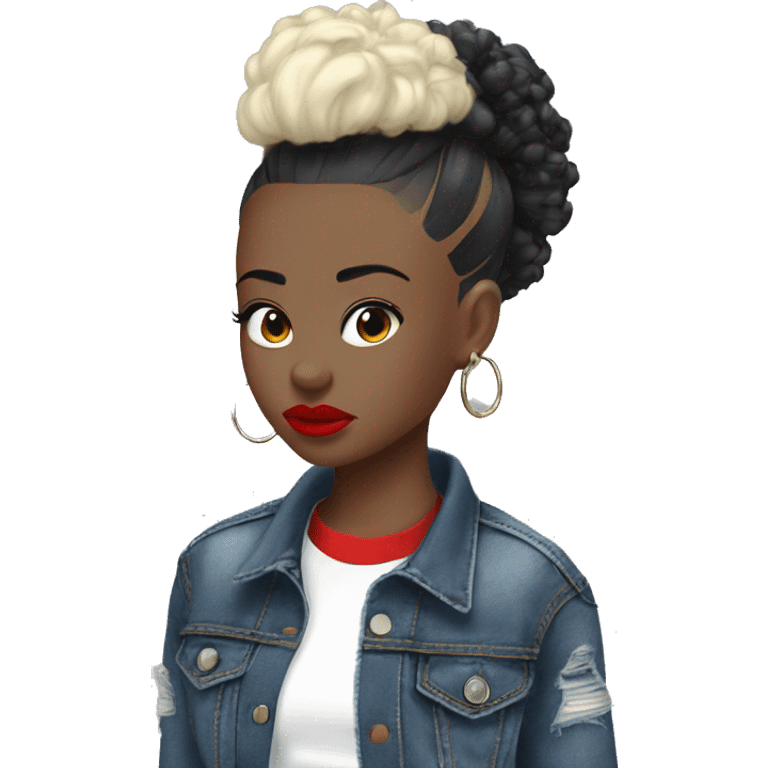 Monochrome girl Mohawk black hair denim jacket hoop earrings red lipstick  emoji