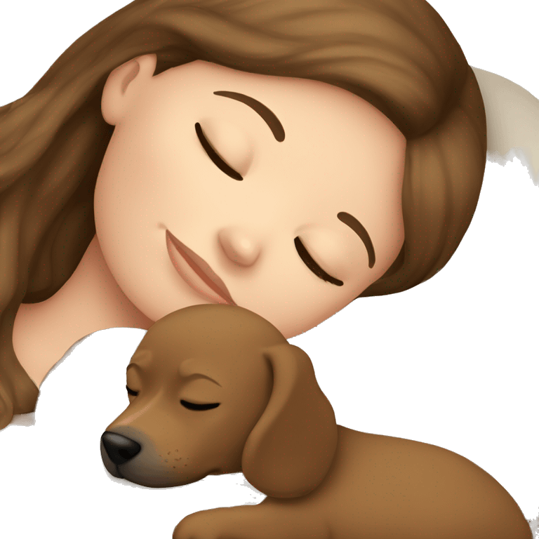 White girl brown hair sleeping with puppy emoji