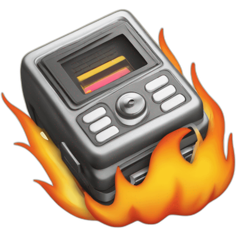 retro style beeper pager inside of a flame emoji