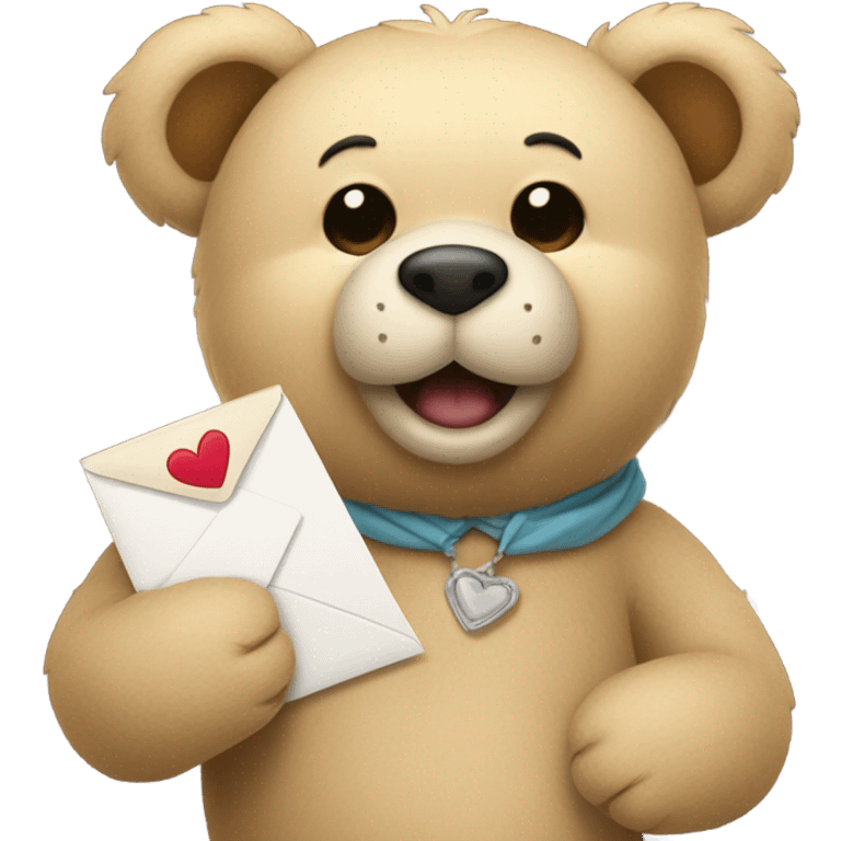 beige teddy bear teddy with an envelope and a heart in his hands emoji