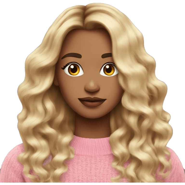 Blonde balayage long hair women pink sweater emoji