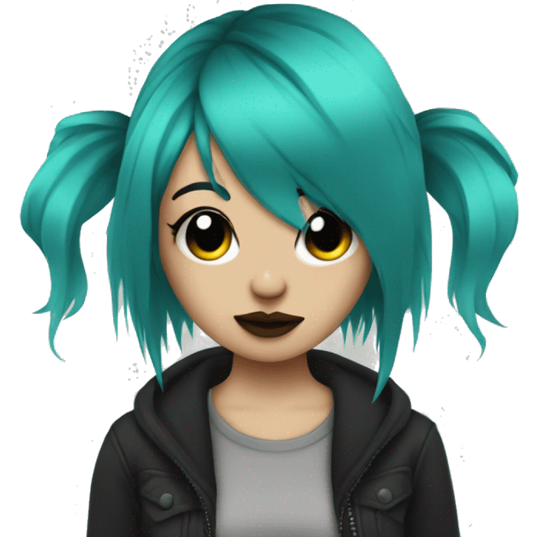 Emo girl with teal hair and a septum piercing emoji