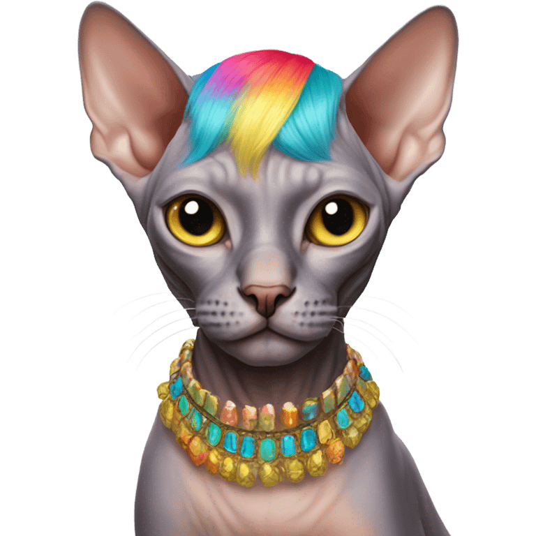 sphynx cat with wig emoji