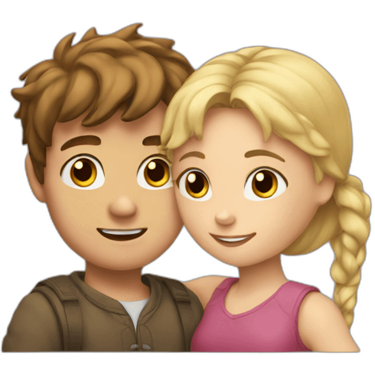 Boy with brown hair hugging a girl with blonde hair  emoji