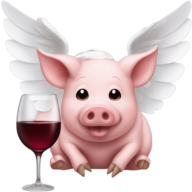 pig with white wings drinking wine emoji