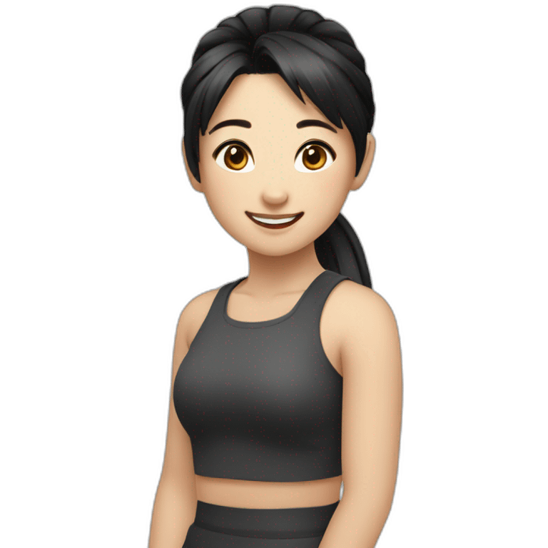 cute asian girl, black hair, pony tail, happy emoji