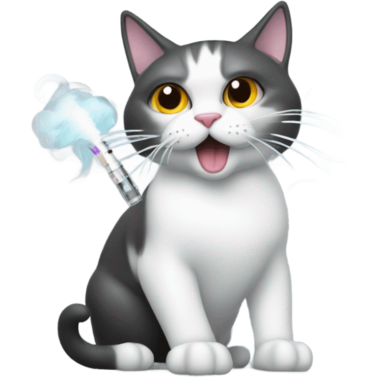 cat hitting a vape pen with smoke emoji