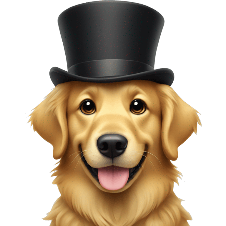 Golden retriever wearing a top hat smiling emoji