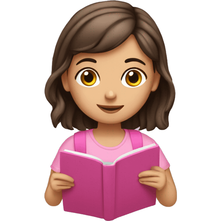 brunette girl studying pink notebook  emoji