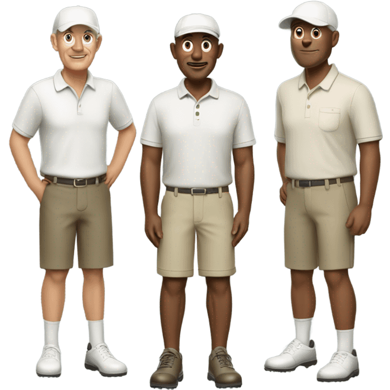 Three 50 year old guys wearing golf clothes and cap on the golf course in Australia emoji