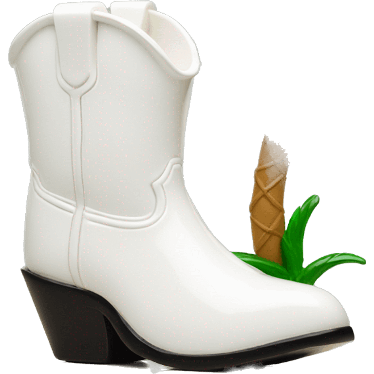 White cowgirl boot vase with palm tree  emoji