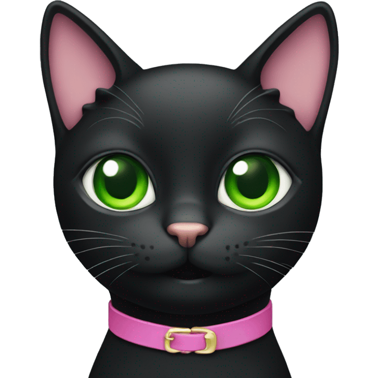 black cat with green eyes and pink collar emoji