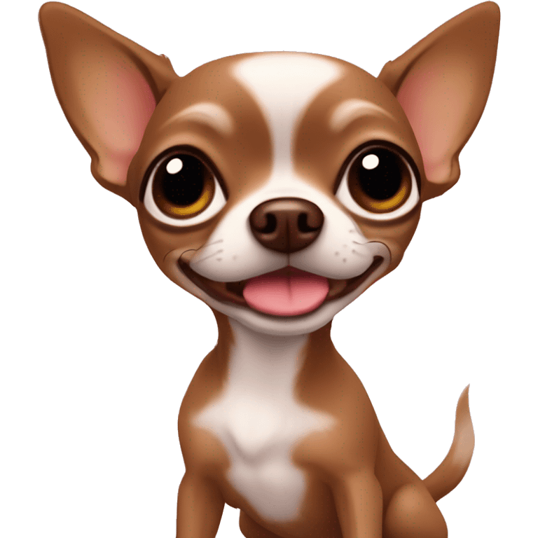 A little brown chocolate chihuahua in front of a laptot emoji