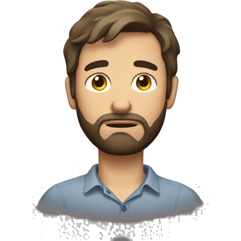 sad man with a beard and short scruffy medium brown hair wearing a buttoned shirt emoji