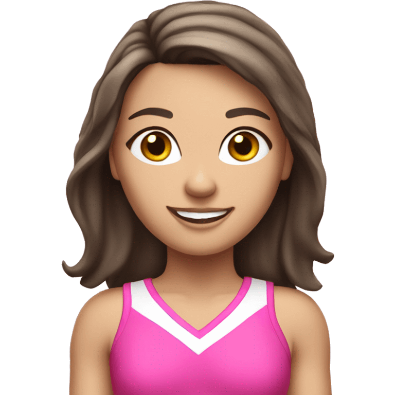 Brunette Caucasian cheerleader in pink emoji