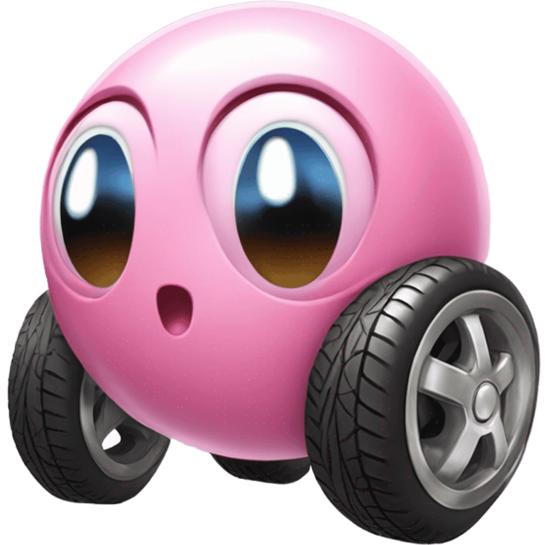 cute eyes Kirby Metal ball with on 4 car wheels  emoji