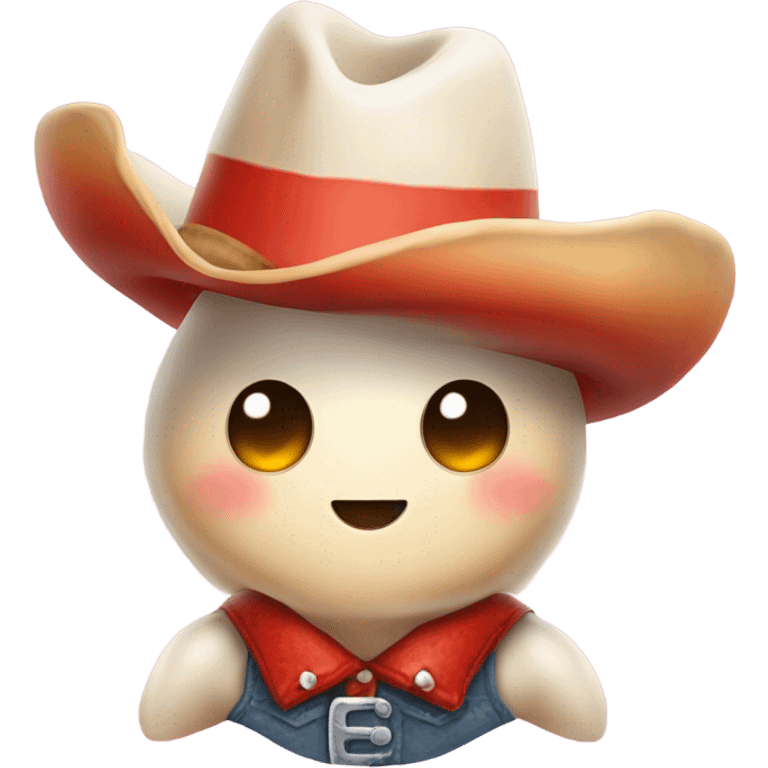 A cute amanita mushroom wearing a cowboy hat with Rosie Cheeks emoji