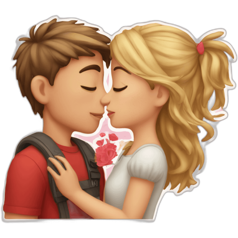 Girl and boy kissing and valentines sticker emoji