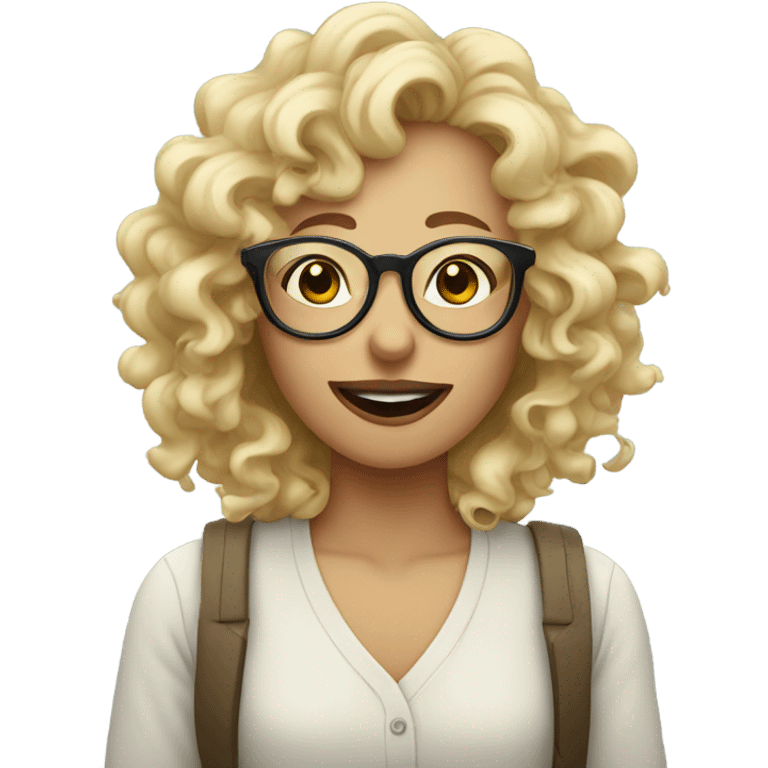 Curly blonde with glasses blowing gum emoji