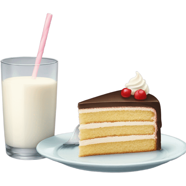 Slice cake at plate and milk at glass emoji