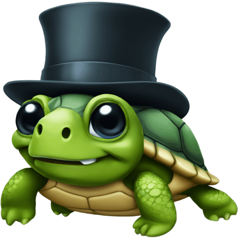 Turtle with braces and top hat emoji