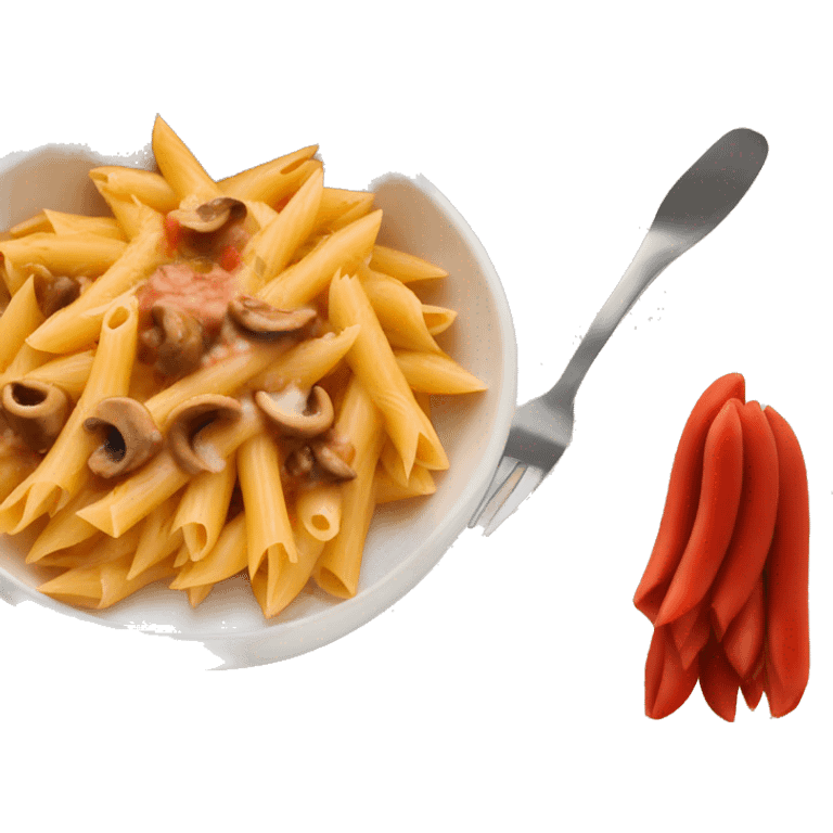 penne with red sauce in a bowl with mushroom pieces  emoji