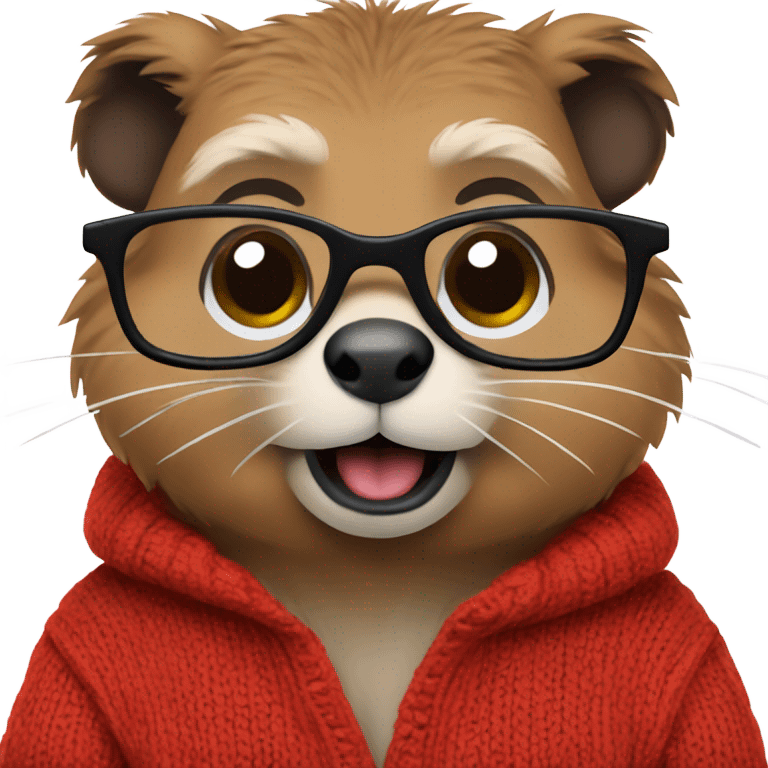 cute groundhog in a fully red sweater and glasses full body shown emoji