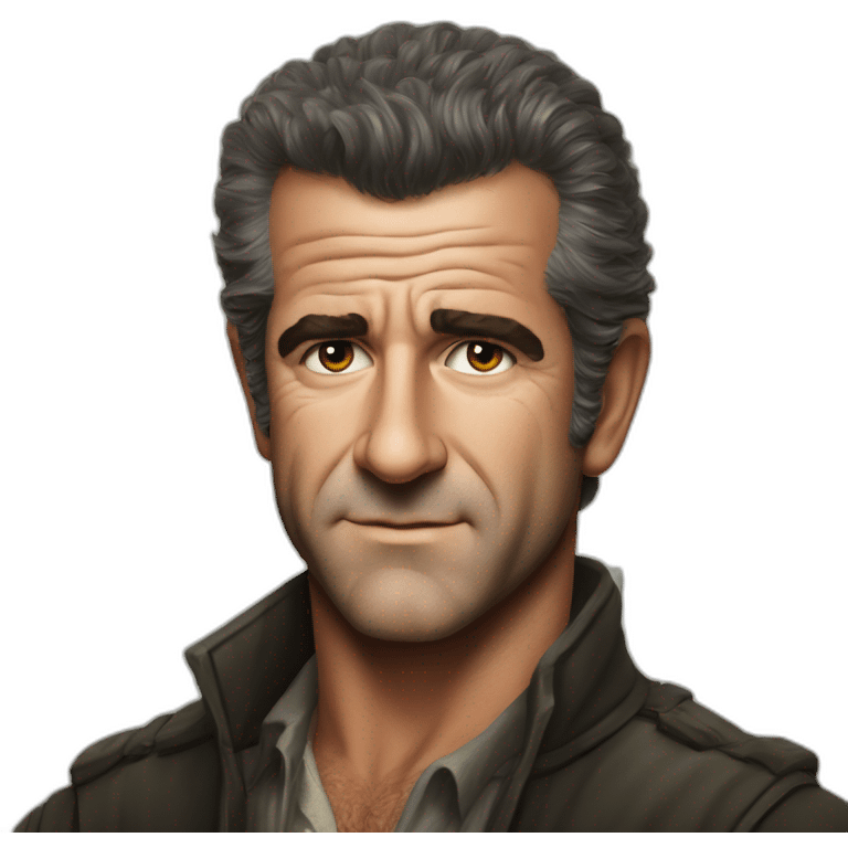 Young Mel Gibson portrait without smile emoji