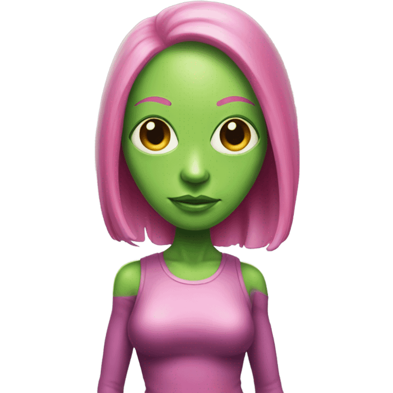 a green alien woman full body,pink hair emoji