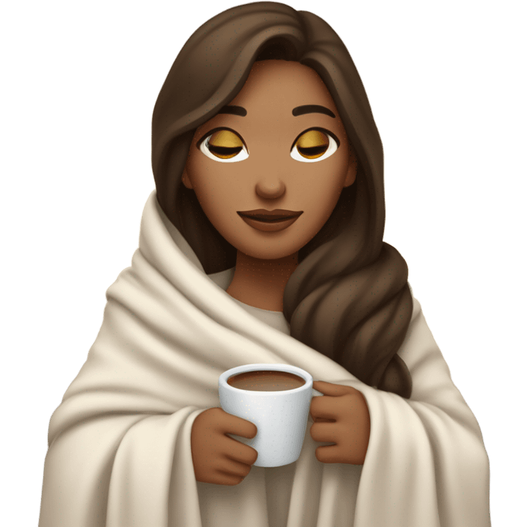 girl brunette inside a blanket sipping coffee eyes closed emoji